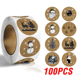 100-500pcs Kraft Paper Stickers Christmas Gift Decoration Sticker For Package Stationery Stickers Happy Decoration Seal Label (ONLINE ORDER ONLY)