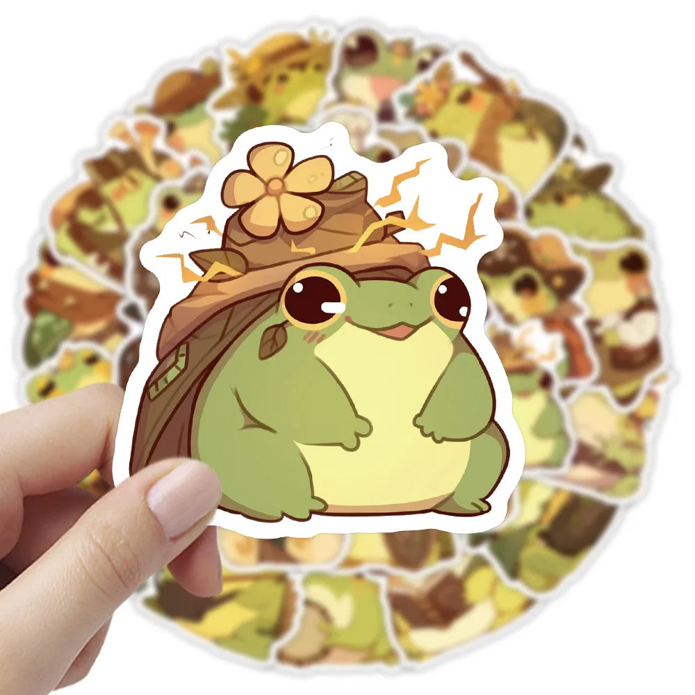 10/30/50PCS Kawaii Frog Cartoon Stickers Retro Style Sticker Cute Animal Meme DIY Luggage Laptop Phone Guitar Bike Skateboard (Online Order Only)