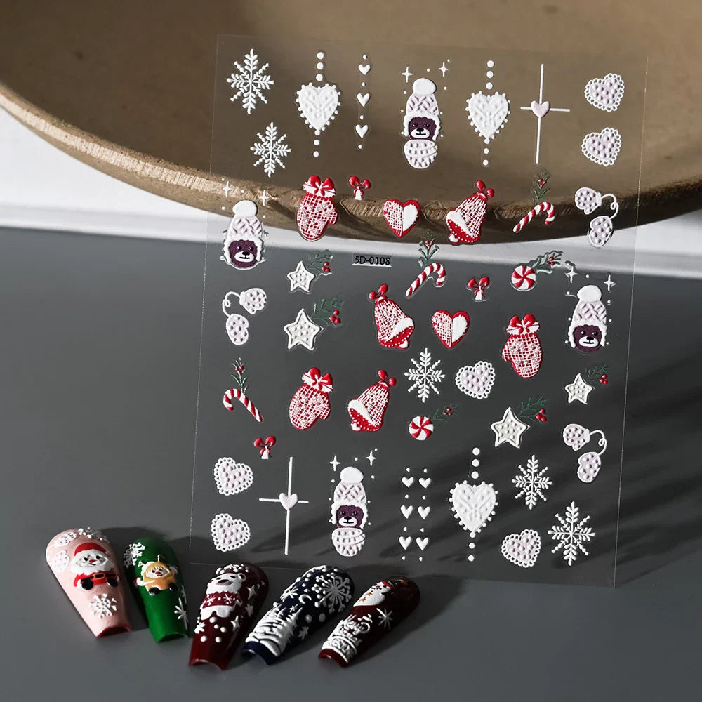 5D Embossed Gingerbread Man Nail Art Sticker Cute Christmas Winter Santa Claus Snowflake Elk Engraved Slider Manicure Decoration (ONLINE ORDER ONLY)