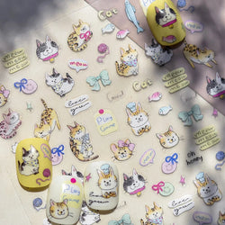 Cute Leopard Cat Ginger Cat Paw Bowknot Knitting Wool Ball Fish Self Adhesive Nail Art Stickers IllusionChic Manicure Decals (ONLINE ORDER ONLY)