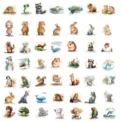 50Pcs Watercolor Animal Illustration Stickers DIY Suitcase Skateboard Laptop Luggage Fridge Phone Car Graffiti Sticker (Online Order Only)