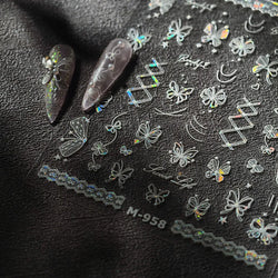 Shiny Butterfly Lace Line Bowknot Silk Ribbon Star Love Heart Fantasy Delicate Chic Adhesive Nail Art Stickers Manicure Decals (Online Order Only)