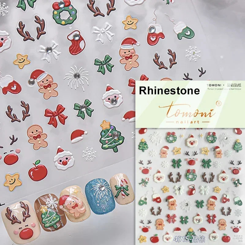 Dressy Embossment Colorful Gradient Snowflakes Laser Silver Christmas Tree Winter Bowknot Santa Nail Art Stickers Manicure Decal (Online Order Only)
