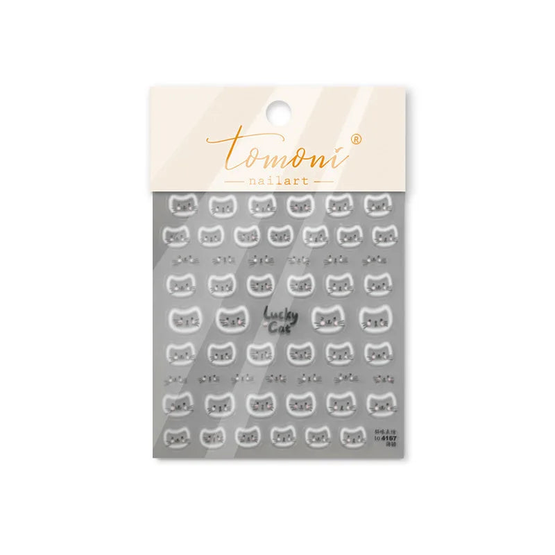 White Halo Dyeing Cat Face Cup Black Orange Toy Umbrella Love Heart Kitty Cake Embossed Relief Nail Art Stickers Manicure Decals (ONLINE ORDER ONLY)