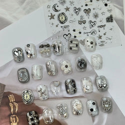Silver Star Moon Clock Watch Cherry Love Heart Bowknot Gird Irregular Lines Dot Liquid Lava Nail Art Stickers Manicure Decals (ONLINE ORDER ONLY)