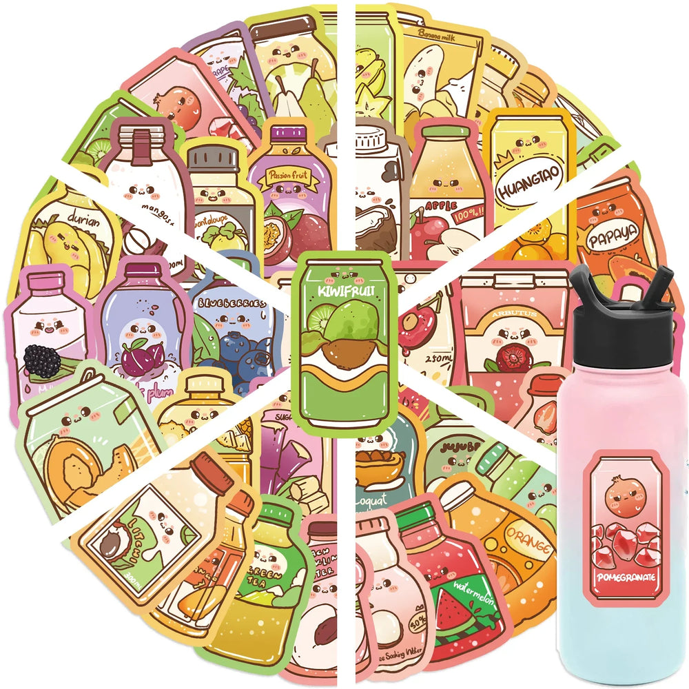 50Pcs Ins Summer Drink Cartoon Stickers For Water Bottle Aesthetic Decals for Laptop Bicycle Skateboard Luggage Kids Toy﻿ (ONLINE ORDER ONLY)