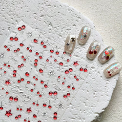 Lovely Mini Red Cherry Jelly Star Sun Fruit Charming Silver 3D 5D Self Adhesive Nail Art Stickers Cute Manicure Decals Wholesale (ONLINE ORDER ONLY)