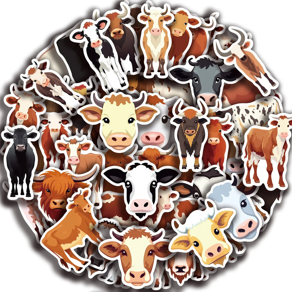 50PCS Cute Cow PVC Sticker Aesthetic DIY Children's Decoration Scrapbooking Korean Stationery School Supplies for Kids (ONLINE ORDER ONLY)