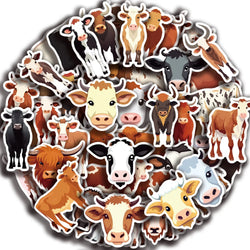 50PCS Cute Cow PVC Sticker Aesthetic DIY Children's Decoration Scrapbooking Korean Stationery School Supplies for Kids (ONLINE ORDER ONLY)