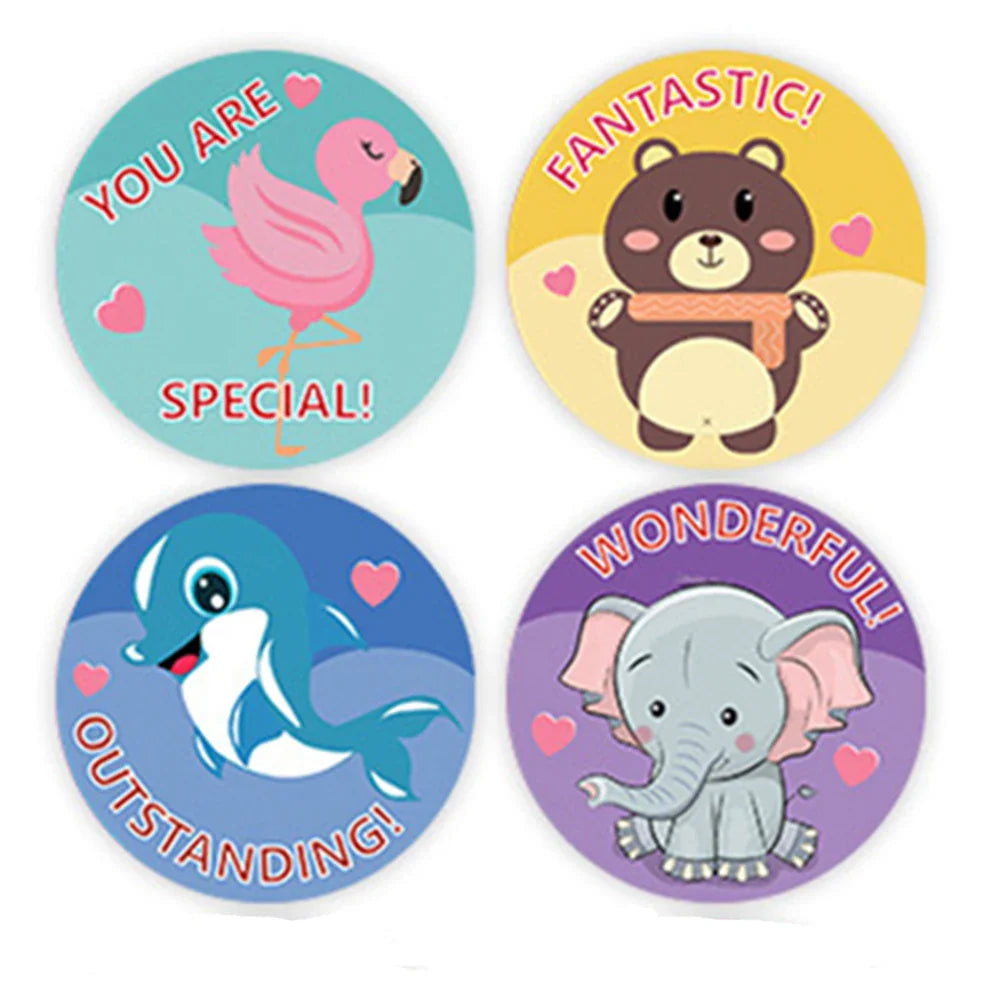 100-500pcs Round Cartoon Toys Animal stickers for kids Teacher Reward Encourage Sticker Office Stationery for children (Online Order Only)