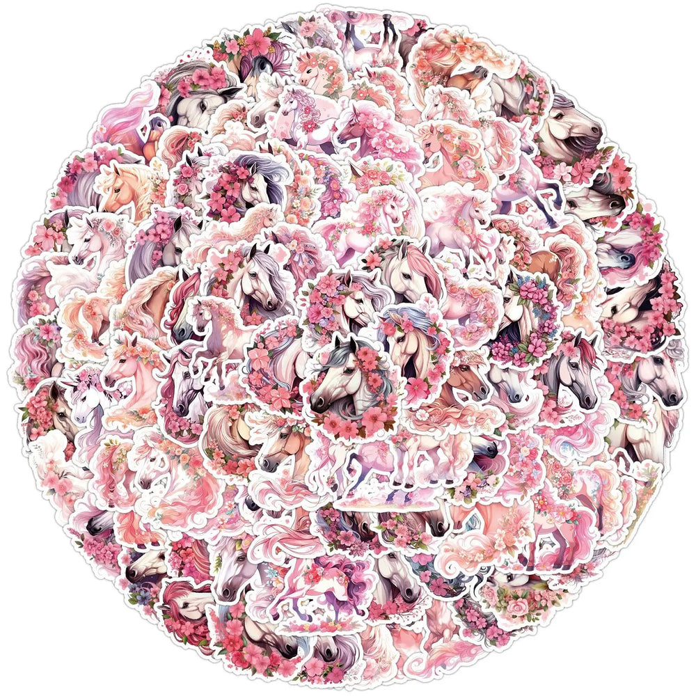10/50/100pcs Cartoon Animal Horse Flower Graffiti Stickers Decals Toy Laptop Skateboard Motorcycle Phone Car Waterproof Sticker (ONLINE ORDER ONLY)
