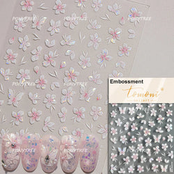 Trumpet Creeper White Flower Purple Leaves Antique Special Characters 5D Soft Relief Adhesive Nail Art Stickers Manicure Decals (ONLINE ORDER ONLY)
