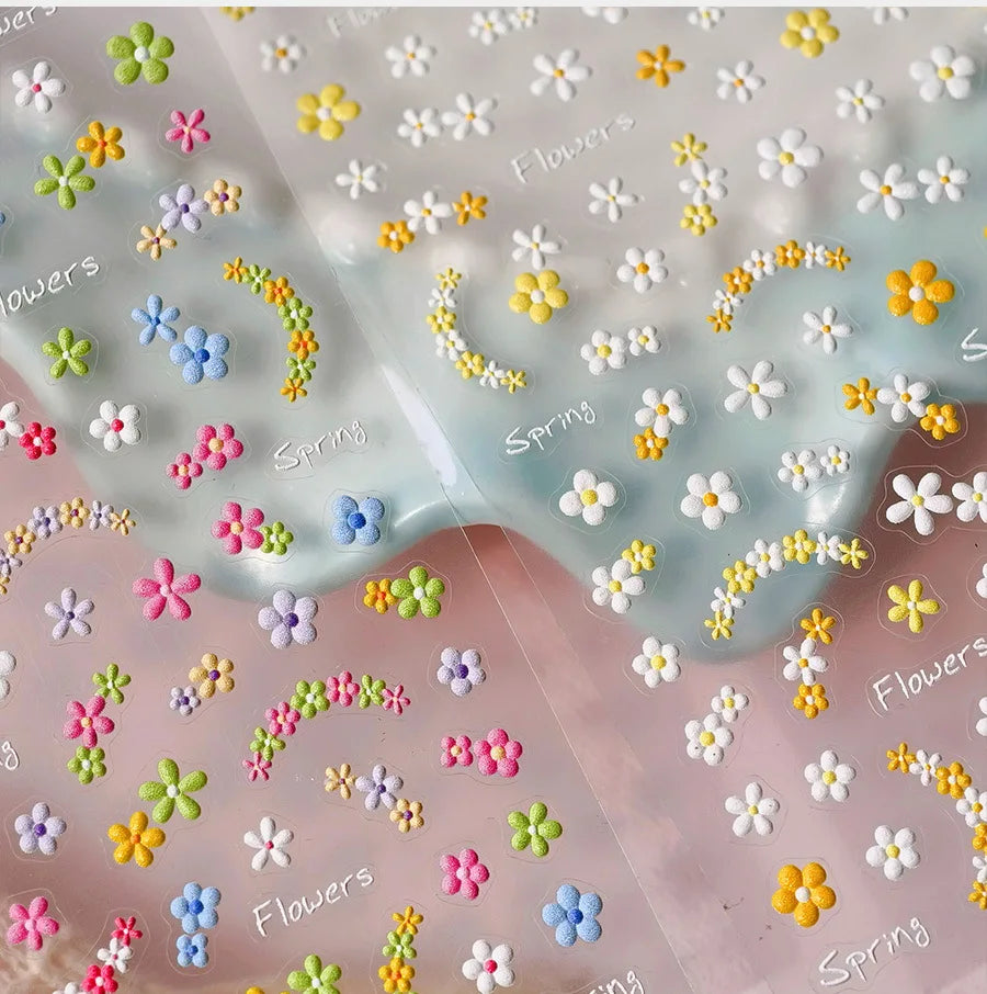 Mini Colourful Flower Black Yellow Petal Wreath 5D Chic Embossed Reliefs Delicate Self Adhesive Nail Art Stickers Manicure Decal (Online Order Only)