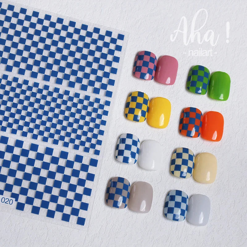 1PCS Checkerboard Nail Art Stickers 3D Classic Plaid Design Nail Decals Fashion Black White Houndstooth Manicure Accessories (Online Order Only)