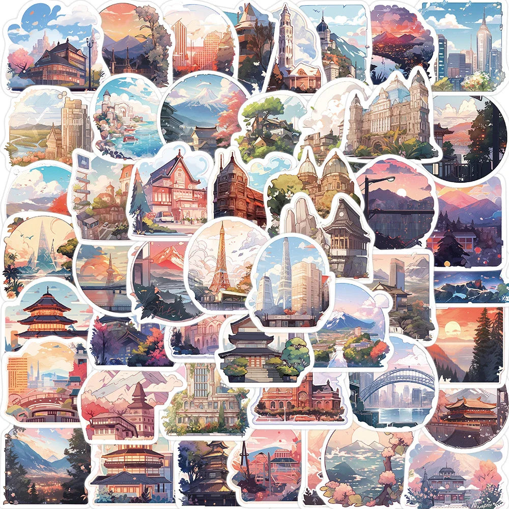 Kawaii Cartoon Landscape Aesthetic Stickers for Laptop, Notebook, Phone - 10/30/50pcs (Online Order Only)