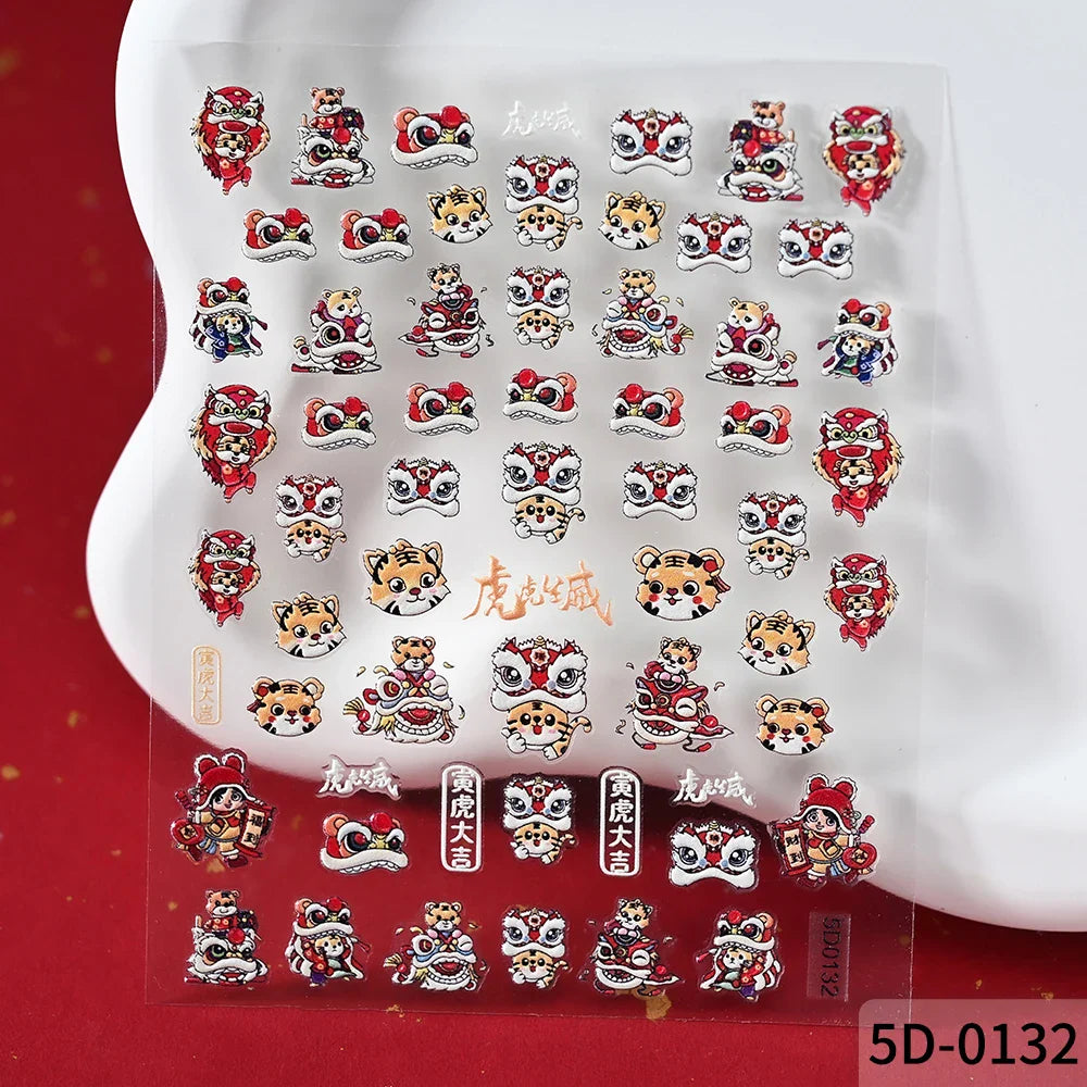 1pcs Cute Good Luck Lion Head Nail Art Sticker Chinese New Year 2025 Nail Decal 5D Reliefs Self Adhesive Design Decoras Decals * (ONLINE ORDER ONLY)
