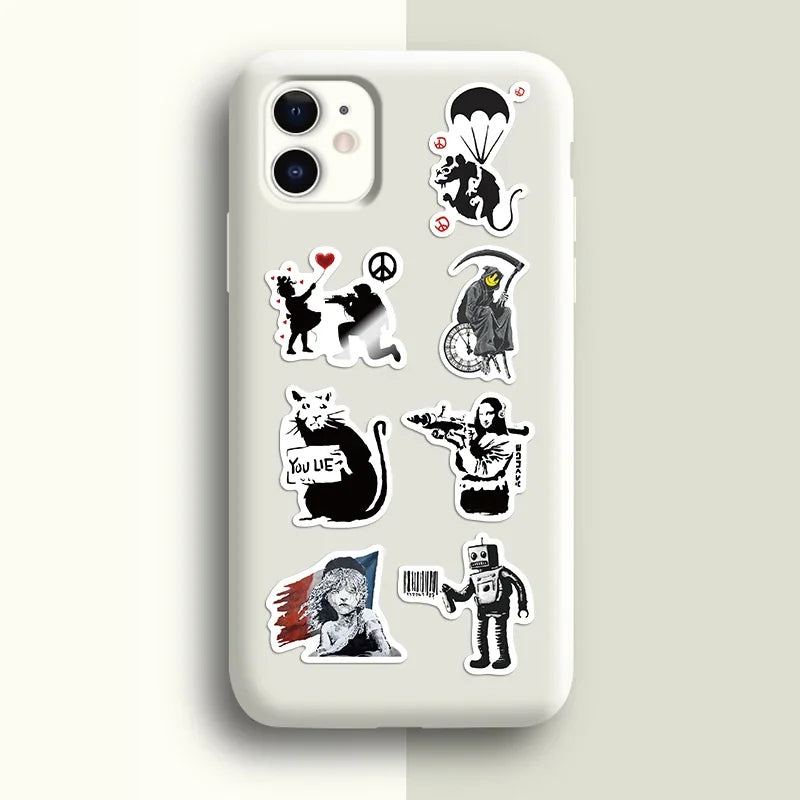 67PCS Banksy Sculptures Flower Thrower Stickers Cool Street Art Graffiti Decals for Luggage Laptop Skateboard Phone Bicycle (Online Order Only)
