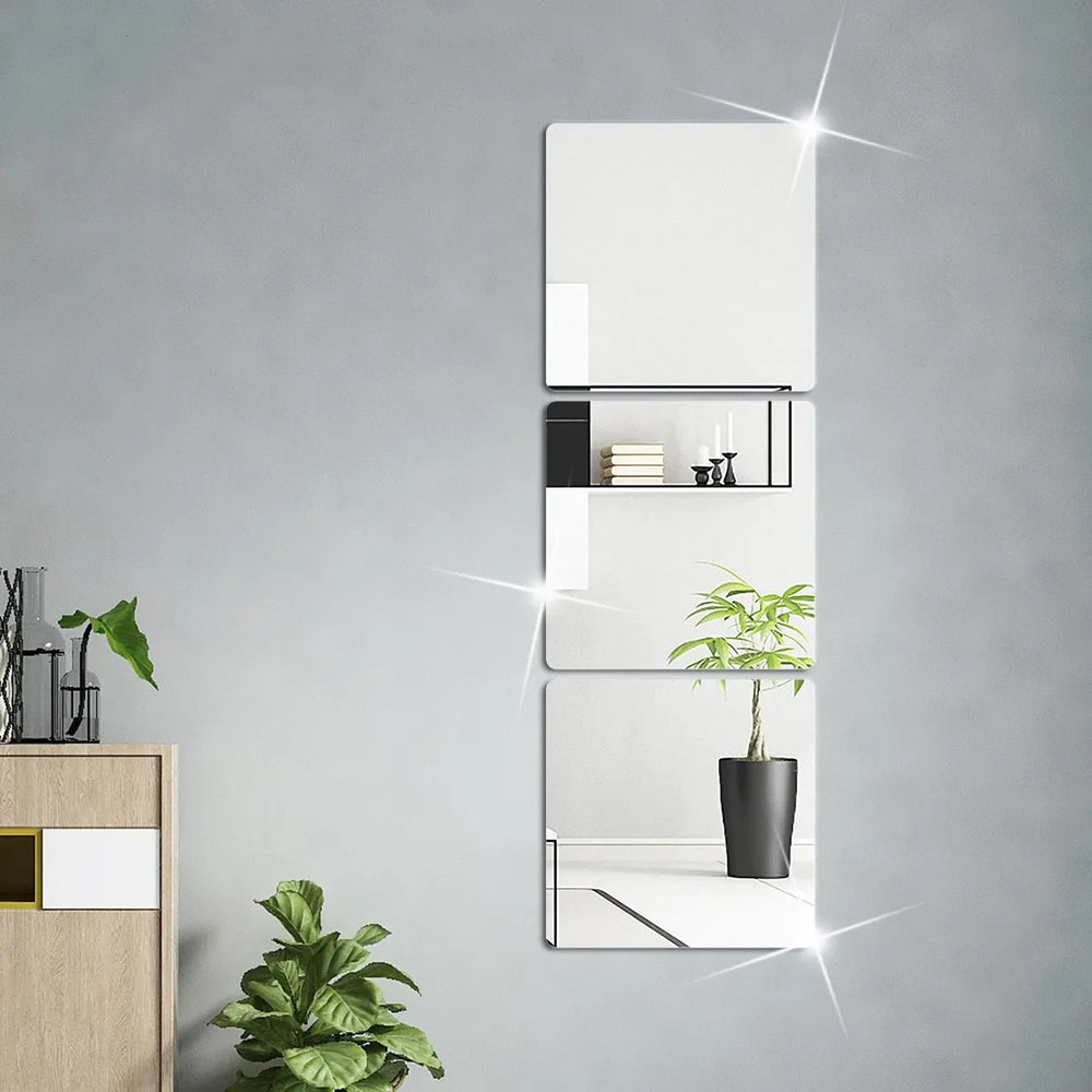 4pcs 20/30cm 3D Self-adhesive Mirror Wall Stickers Thickened 2mm Flexible DIY Art Acrylic Mirror Stickers Living Room Decoration (Online Order Only)