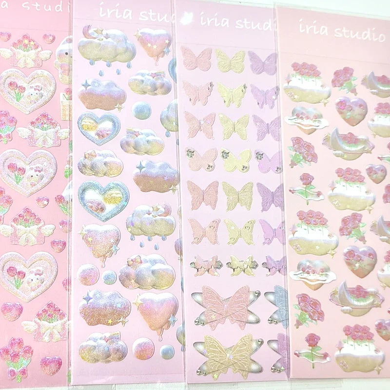 Cute Star Moon Rose Series Laser Stickers Hand Account Idol Card DIY Material Decorative Sticker Personalized Korean Stationery (ONLINE ORDER ONLY)