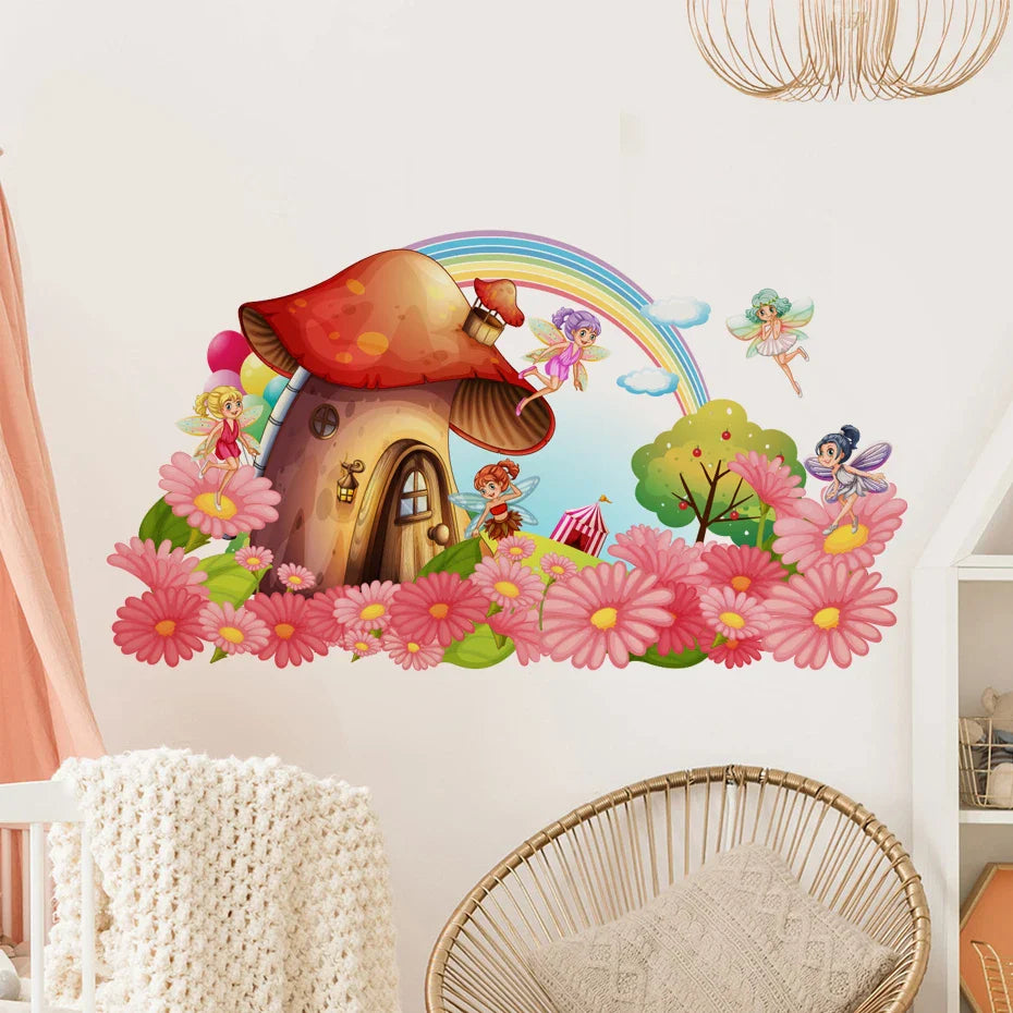 Cute Fairy Mushroom House Wall Stickers for Kids Room Nursery Decor (Online Order Only)