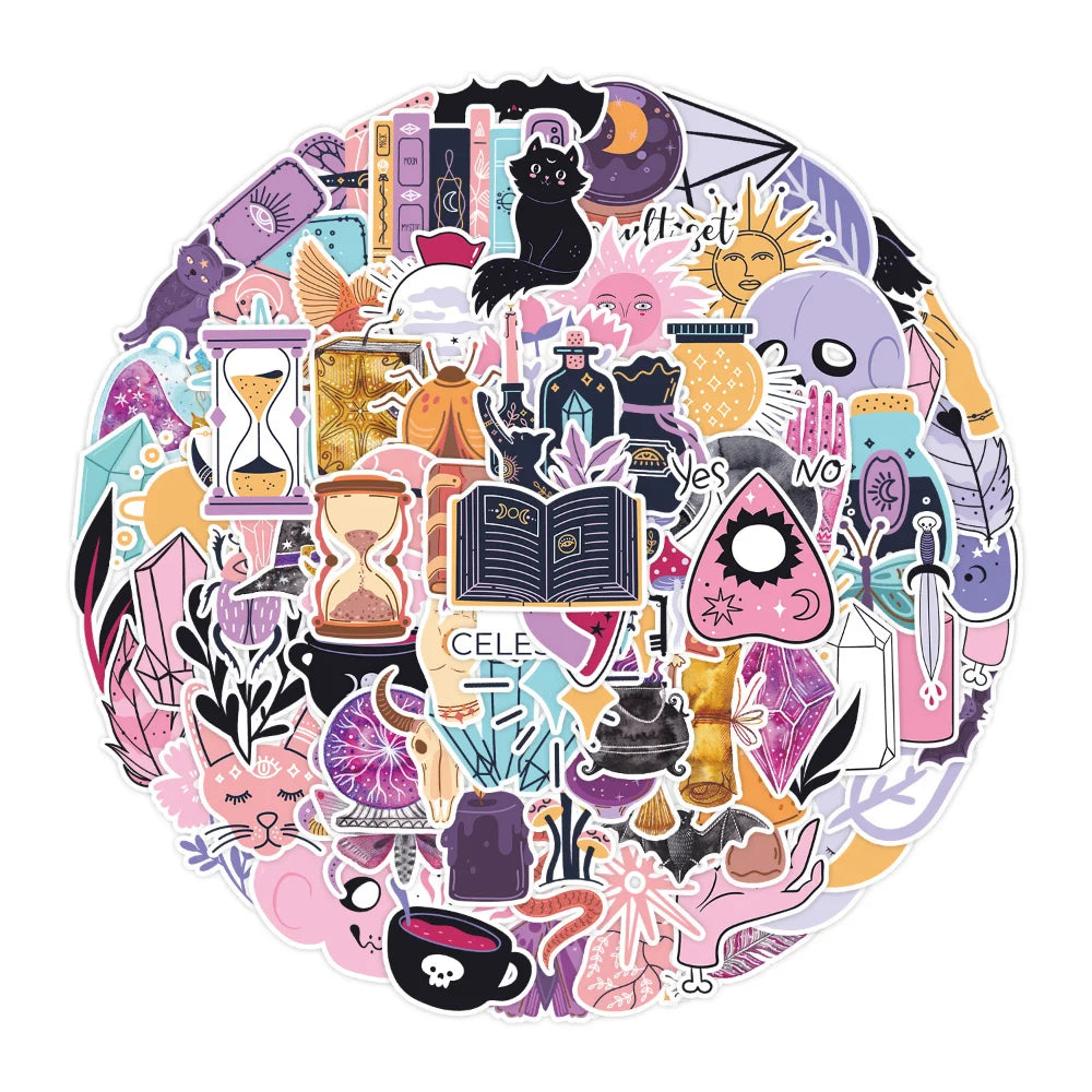 100Pcs Cute Cartoon Gothic Evil Witch Ghost Stickers Luggage Guitar Fridge Car Scooter Halloween Sticker Vinyl Decals (ONLINE ORDER ONLY)
