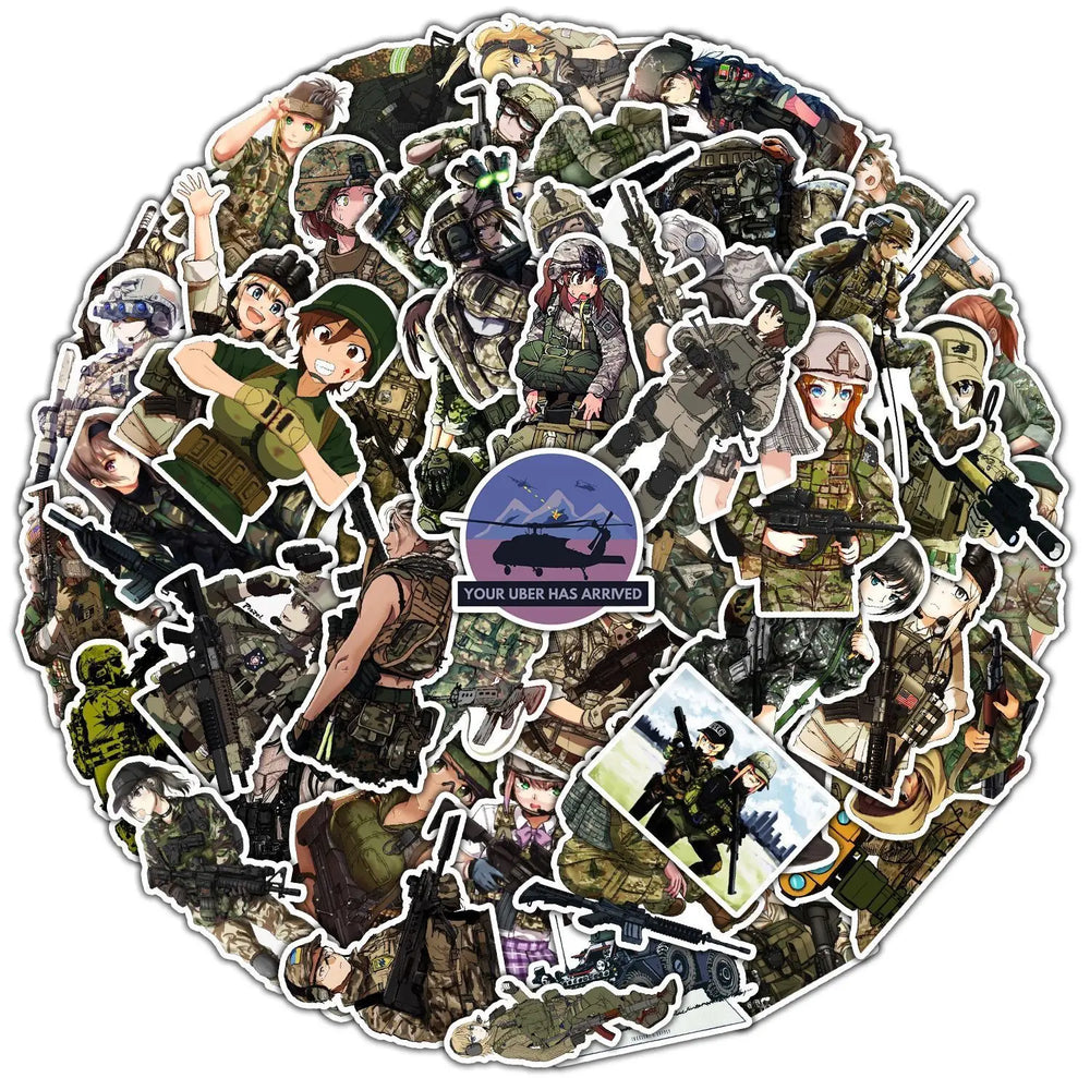 10/50pcs Anime Camouflage Female Soldier Girl Stickers Cool Camo Army Graffiti Decals for Laptop Motorcycle Waterproof Sticker (ONLINE ORDER ONLY)