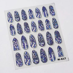 French Style Colorful Square Grid Rhombus Stripe Bowknot Line 3D Self Adhesive Nail Art Stickers Shiny Rhinestone Manicure Decal (Online Order Only)
