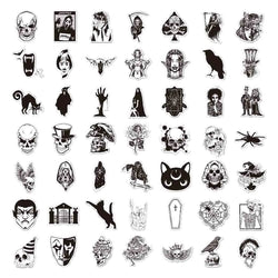 10/30/50/100pcs Punk Black and White Devil Gothic Horror Waterproof Sticker Decal Skateboard Car Laptop Bike Graffiti Stickers (ONLINE ORDER ONLY)