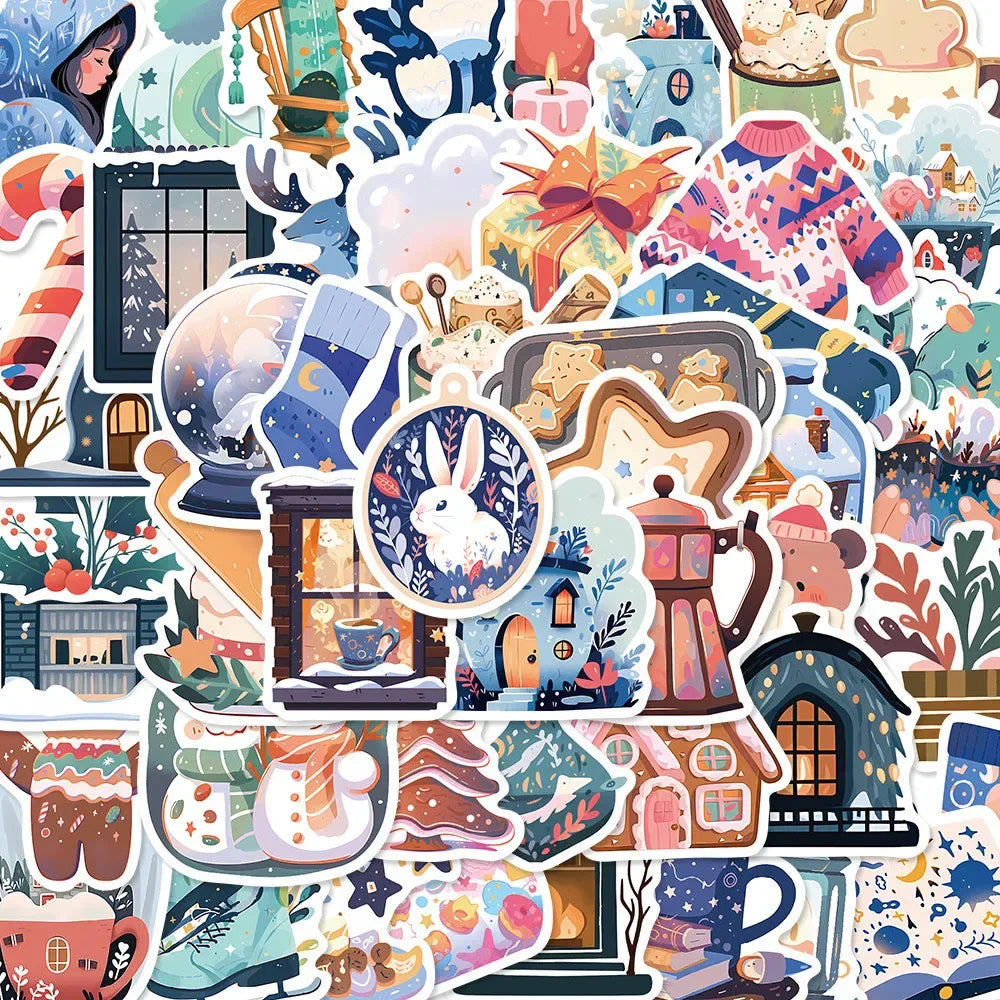 10/50pcs Cute Warm Winter Christmas Stickers Girls Crafts Scrapbooking Label Decorative Decals DIY Stationery Notebook Sticker (Online Order Only)