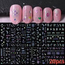 20pcs Laser Shining Aurora Shell Butterfly Nail Stickers 5D Nail Art Design Decals DIY Manicure Y2K Bronzing Stickers For Nails* (ONLINE ORDER ONLY)
