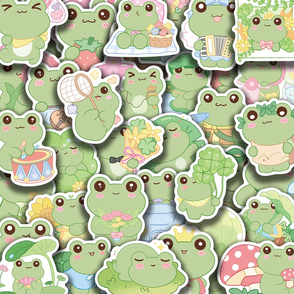 50Pcs Energetic Frog Stickers Waterproof Cute Animals Sticker Scrapbooking Skateboard Luggage Water Bottle Decals (ONLINE ORDER ONLY)