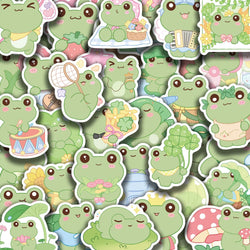 50Pcs Energetic Frog Stickers Waterproof Cute Animals Sticker Scrapbooking Skateboard Luggage Water Bottle Decals (ONLINE ORDER ONLY)