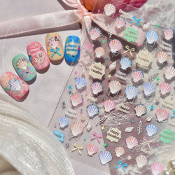 Hot Stamping Laser Shell Conch Starfish Pearl Whale Coral Dolphin Summer Beach Sea Wave Jellyfish Bubble Nail Art Stickers Decal (ONLINE ORDER ONLY)