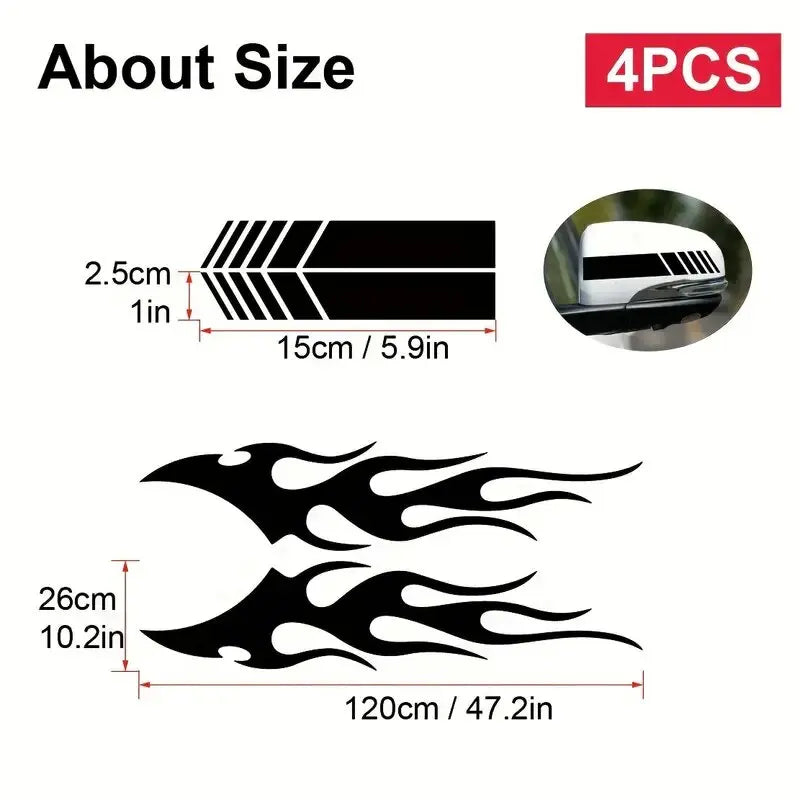 4pcs Fashion Car Stickers Flames Flaming Auto Body Stickers, Stripe Car Door Decals Waterproof Decorative Decal (Online Order Only)