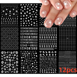 12Pcs 3D Golden Red Glitter Heart Love Nail Sticker Valentine Self Adhesive Cartoon Decal Geometry Lines Stripe Slider Manicure* (ONLINE ORDER ONLY)