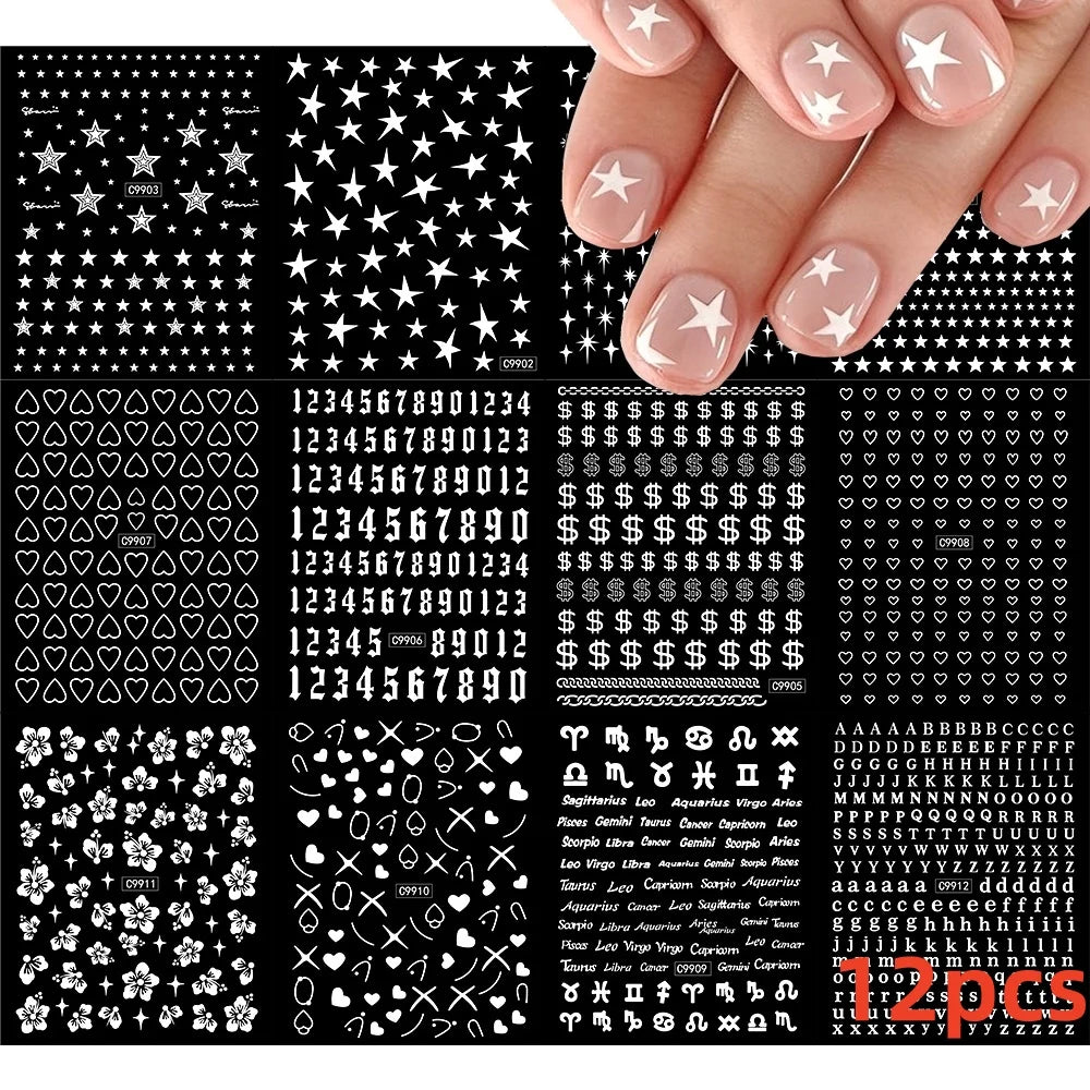 12 Sheets Valentines Nail Stickers Red Heart Nail Art Sticker Decal Solid Hollow Heart 3D Self-Adhesive Design Nail Art Supplies (ONLINE ORDER ONLY)