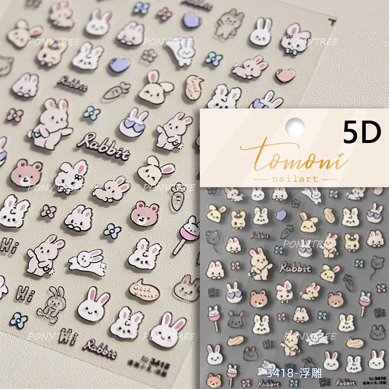 Bear Star Bowknot  Duck Cherry House Mini Flower Butterfly Line Bow Tie Apple Gird Cute Chic Nail Art Stickers Manicure Decals (ONLINE ORDER ONLY)