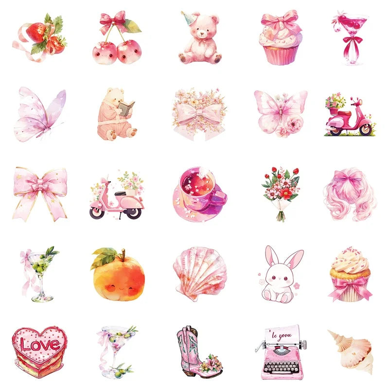 10/30/50PCS Kawaii Pink Sweet Sticky PVC Sticker Aesthetic Children's Stationery DIY Decoration Scrapbooking School Supplies (ONLINE ORDER ONLY)