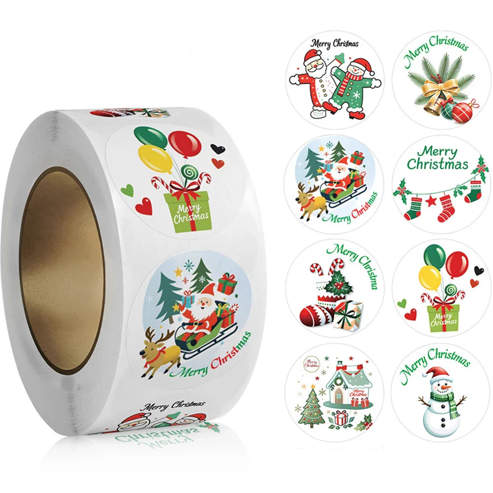 100-500pcs Merry Christmas Stickers Christmas Theme Seal Labels Stickers For DIY Gift Baking Package Envelope Stationery Decor (ONLINE ORDER ONLY)