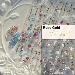Retro Rose Gold Silver Totem Picture Photo Frame Flower 5D Self Adhesive Nail Art Stickers 5D Shiny Rhinestone Manicure Decals (ONLINE ORDER ONLY)