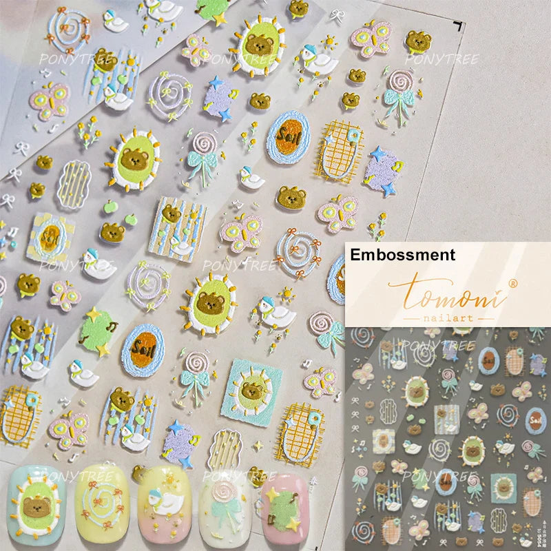 Bear Star Bowknot  Duck Cherry House Mini Flower Butterfly Line Bow Tie Apple Gird Cute Chic Nail Art Stickers Manicure Decals (ONLINE ORDER ONLY)