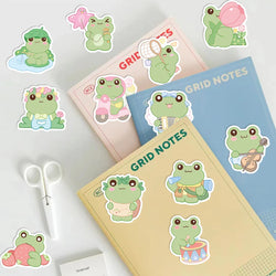 50Pcs Energetic Frog Stickers Waterproof Cute Animals Sticker Scrapbooking Skateboard Luggage Water Bottle Decals (ONLINE ORDER ONLY)