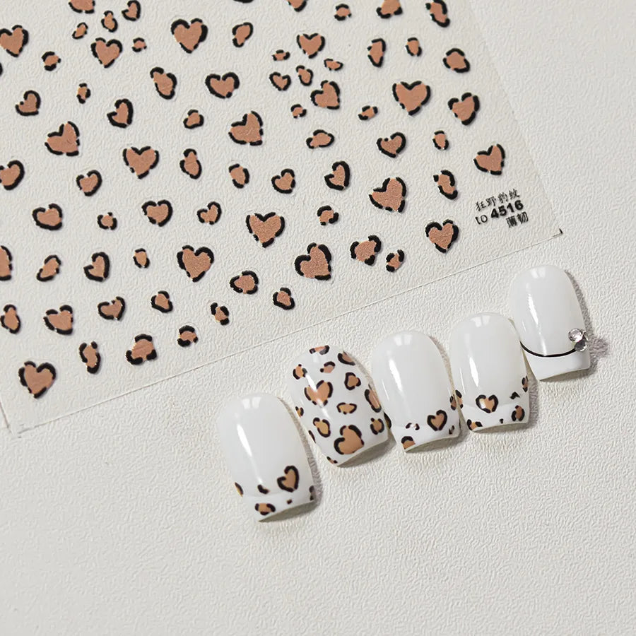 Flat Small Pink Brown Halo Dyeing Love Heart Geometric Leopard Shiny Jelly Chic Embossed Relief Nail Art Stickers Manicure Decal (Online Order Only)