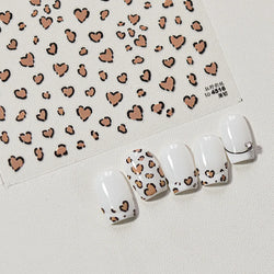 Flat Small Pink Brown Halo Dyeing Love Heart Geometric Leopard Shiny Jelly Chic Embossed Relief Nail Art Stickers Manicure Decal (Online Order Only)