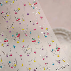 Chic Colourful Star Moon Curved Line Arc Necklace Love Heart Hanging in The Air Cherry Adhesive Nail Art Stickers Manicure Decal (Online Order Only)