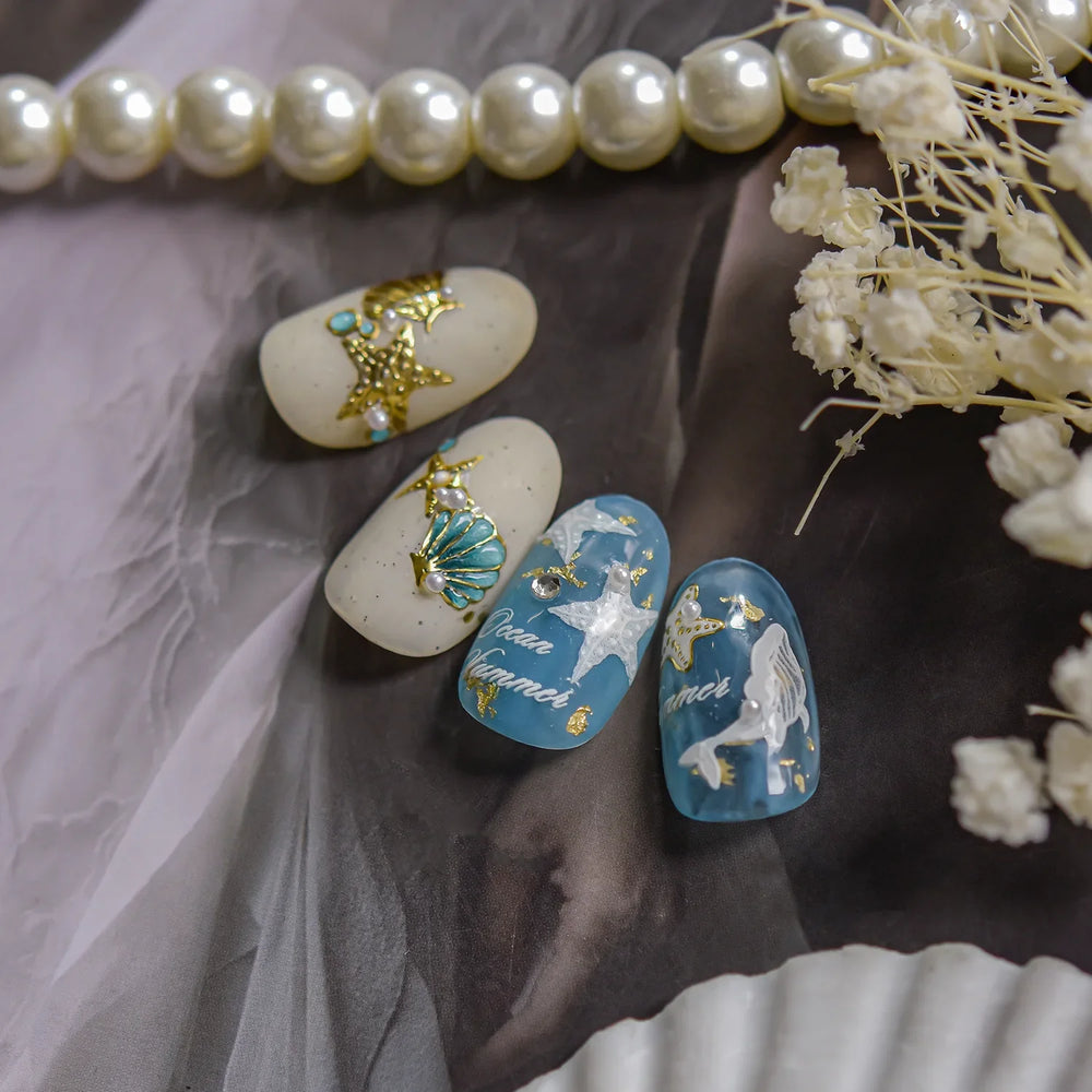 Hot Stamping Seahorse Dolphin Shell Conch Starfish Coconut Tree Jackfruit Water Bubbles Ocean Nail Art Stickers Manicure Decals (ONLINE ORDER ONLY)