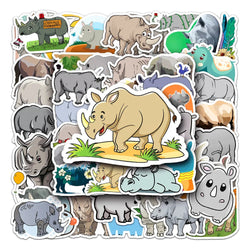 10/50pcs/Pack Lovely Rhino Cartoon Animal Stickers Waterproof Skateboard Motorcycle Guitar Luggage Laptop Bicycle Sticker Toys (ONLINE ORDER ONLY)