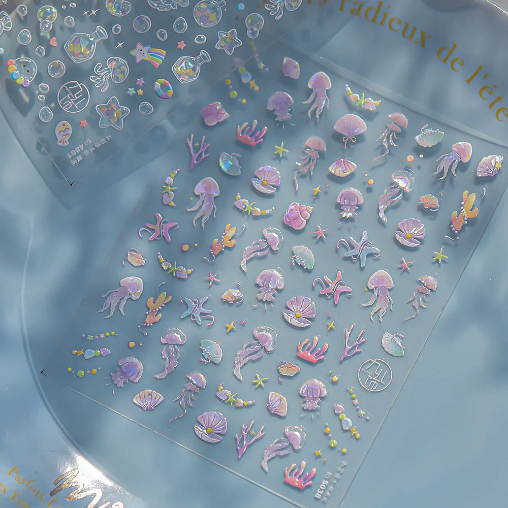 Star Drift Bottle Current Bottle Jellyfish Marine Meteor Water Bubble Love Heart Self Adhesive Nail Art Stickers Manicure Decals (ONLINE ORDER ONLY)