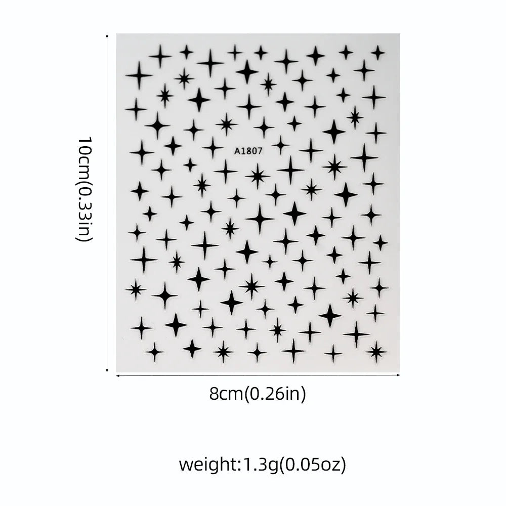 1 Sheet Star Nail Art Stickers 3d Self Adhesive Nail Decals Black White Golden Silver Color Star Design Nail Supplies Accessory (ONLINE ORDER ONLY)
