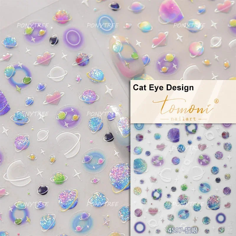 Starlit Sky Star Moon Oil Painting Colour Abstract Planet High Saturation Self Adhesive Nail Art Stickers Dreamy Manicure Decals (ONLINE ORDER ONLY)